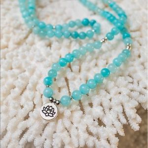 🦋Blu Butterfly brand, Aquamarine Mala bead necklace NWT
